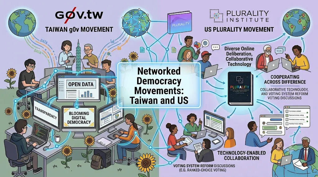 Using the Example of Taiwan g0v to empower the Plurality Movement in the US — Image by Gemini