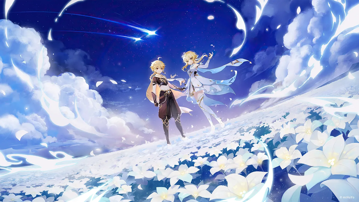 Genshin Impact — The Traveler, the Sibling, and the Sea of Flowers at the End — Image from miHoyo